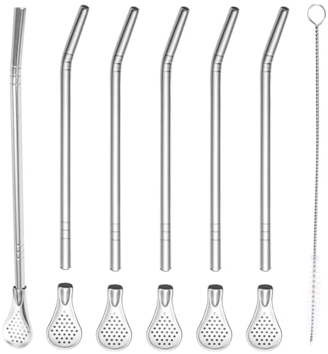 6 Piezas De Pajitas De Acero Inoxidable Cuchara 2 En 1 Cuchara Para Pajita Reutilizable Acero Inoxidable Pajitas Para Beber Cuchara De Metal Cuchara Para Cócteles Agitadores