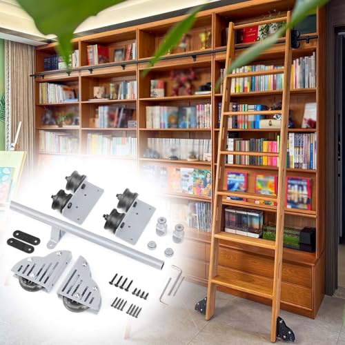 Tyst rullande beslag, ingen stege, rund rörs biblioteksskjutstege komplett set skenor för lofttrappa/bokhylla, 3,3 fot–24 fot(Non-telescopic,732cm Spårkit)