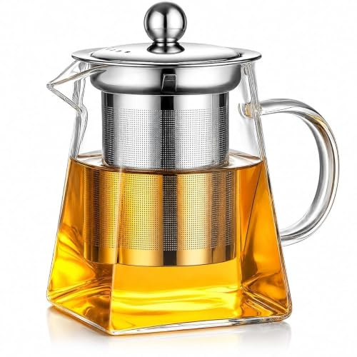 Theiere avec infuseur, theiere en verre avec infuseur（350ML） - Transparent et résistant à la chaleur - avec filtre en acier inoxydable amovible - Adapté au thé Parfumé, thé Noir, thé Aux Fruits