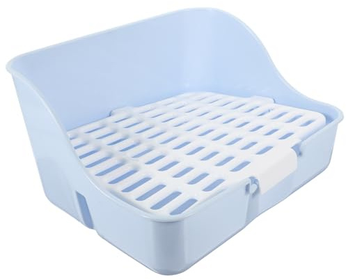 Cabilock Caja de Baño para Conejos Pequeña Azul, Orinal Desmontable para Mascotas Pequeñas como Conejitos, Chinchillas y Cobayas, Bandeja Fácil de Limpiar para Jaula y Entrenamiento