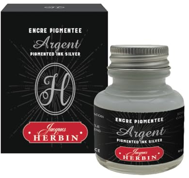 Jacques Herbin 13505T - A bottle of pigmented ink for fountain pens 30 ml, Silver colour - Made in France - Calligraphy - writing - Arts & Crafts - Creative
