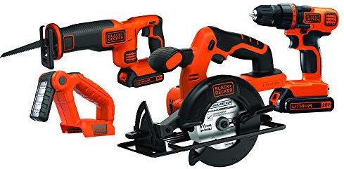 BLACK+DECKER 20V MAX Power Tool Combo Kit, 4-Tool Cordless Power Tool Set with 2 Batteries and Charger (BD4KITCDCRL)