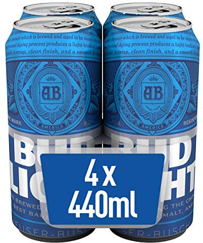 Bud Light Lager Beer Can, 4 x 440ml