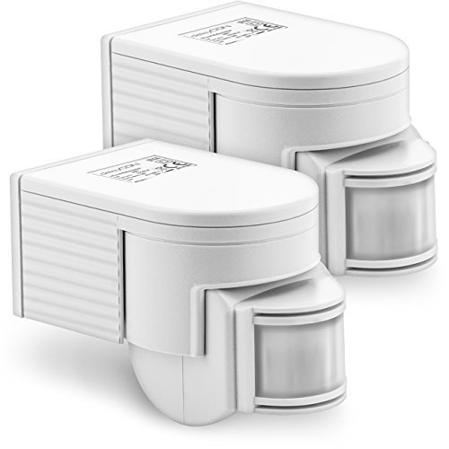 deleyCON 2X Infrarouge Détecteur de Mouvement Émerger Montage Mural À l'intérieur A l'extérieur Résistant aux Éclaboussures Rotatif Inclinable 180° Zone de Travail Portée de 12m Blanc