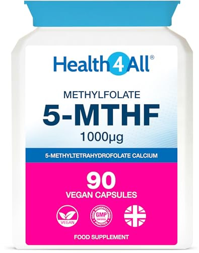Health4All 5-MTHF Methylfolate 1000mcg 90 Capsules 3 Months Supply, Active Form of Folic Acid (Vitamin B9), Prenatal Folate with Magnesium for Optimal Absorption, Overcomes MTHFR | Made in UK