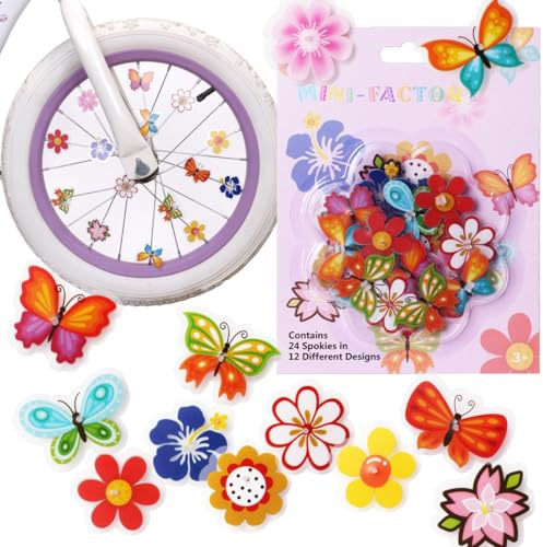 Bike Wheel Spoke Decorations – 24 Clip-On Flower & Butterfly Accessories – Fun Bicycle Spoke Decorations for Kids, Girls, Toddlers – Easy Snap-On, Colorful Bike Gifts