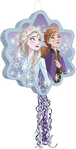 Unique- Snowflake-Shaped Drum Pinata | Anna And Elsa | 1 Pc. Frozen 2 Disney Tirare la Corda, Multicolore, 66445