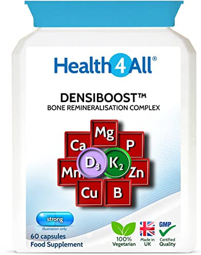 Health4All Densiboost Bone Remineralisation Complex 60 Capsules with Magnesium, Calcium, Manganese, Phosphorus, Copper, Boron, Zinc, Vitamin D3 & K2 MK-7, Bone Health Supplement, Made in UK