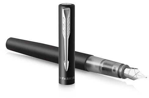 Parker Vector XL Fountain Pen | Metallic Black Lacquer on Brass | Medium Nib with Blue Ink Refill | Gift Box