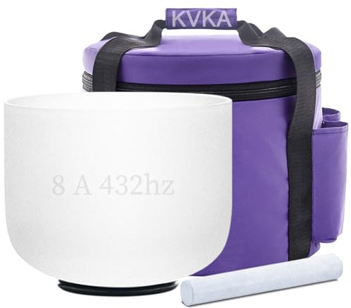 KVKA 20cm Klangschalen, 432Hz A note 8 inch Weiß Chakra Klangschale für Yoga Meditation Sound Healing Entspannung Stressabbau mit Tragetasche