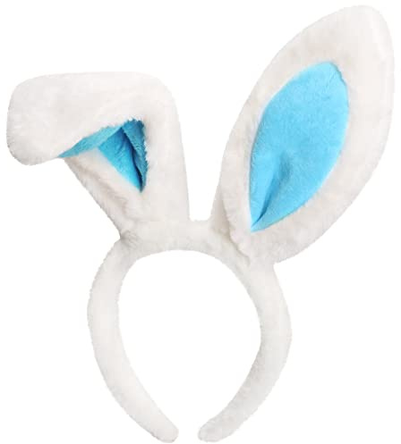 TRIXES Diadema de conejo blanca y azul, orejas de conejo de felpa, accesorio de disfraz de Pascua, Halloween, Navidad, cosplay, fiesta, despedida de soltera