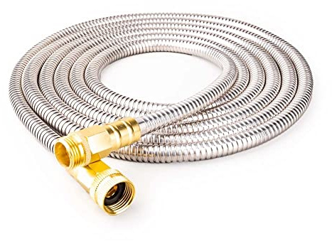 FangFarm Stainless Steel Garden Hose: 20FT Flexible Short Water Hose - Leak-Resistant Metal Connector for Faucet Extension - Durable Outdoor Use for Gardeners & DIY Tasks