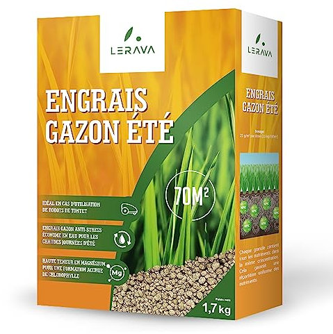 LERAVA® ÉTÉ engrais gazon - 300m² - Engrais azote pour les journées chaudes avec une faible consommation d'eau - Engrais pelouse avec potassium - Un gazon vert et sain pour tous les types d'herbe
