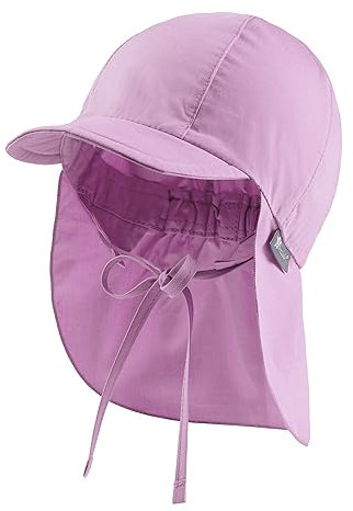Sterntaler Schirmmütze mit Nackenschutz aus Bio -Popeline - Schirmmütze Mädchen mit Nackenschutz + Ohrenklappen schützt den Kopf vor der Sonne - Sonnenkappe Baby UV 50+ mit Bindeband - blütenrosa, 49