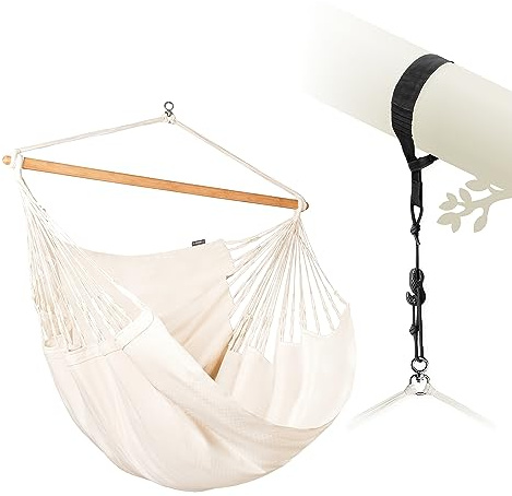 LA SIESTA® XL King Habana Chaise hamac en coton avec kit de suspension pour hamac et montage sur arbre - Chaise hamac avec kit de suspension pour arbres, poutres et poteaux - Chaise suspendue pour