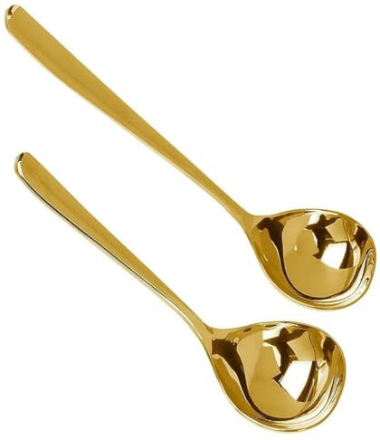 KOMUNJ 2 posate da insalata, mestolo da zuppa, cucchiaio da salsa, mestolo in acciaio inox, cucchiaio da salsa, cucchiaio da salsa per hotel, casa, ristorante, cucina (oro)