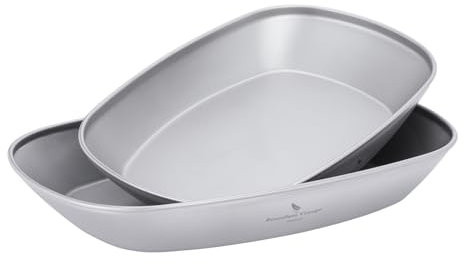iBasingo Titan Teller Ultraleichtes Metall Geschirr Outdoor Camping Tragbares Geschirr Fisch Obst Snacks Gemüse Abendessen Teller Grau Quadratischer Teller Schüssel mit Tragetasche (Ti1143T-S+L)