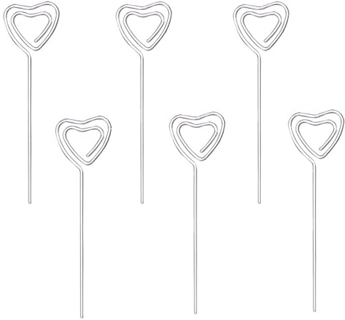 6Pcs Memo Clip Set, Metal Wires, Heart Shape Note Card Holders, Photo Stand, Table Number Clip for Party, Wedding, Cake Décor