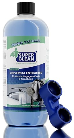 SUPER CLEAN Universal avkalkare flytande med kranadapter | Högkoncentrerad & mångsidig | 1 L | För vattenkokare, kranar, dusch, duschhuvud, badrum & kök | Skonsam mot material & effektiv