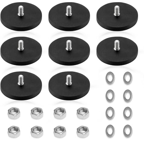 8 Piezas Imanes de Neodimio con Goma, Imán Roscado Ø43mm con Perno Roscado Exterior M6, Sistemas Magnéticos de Fuerza de Sujeción con Revestimiento de Goma, Imán Roscado Fuerza de Sujeción Hasta 17 kg