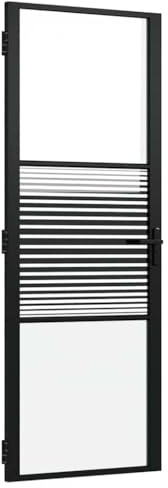 vidaXL Porte en verre Rayé Noir 76 x 3,5 x 201,5 cm Aluminium, Séparateur Rectangulaire, Verre avec Serrure, Déco Intérieure, Cadre Élégant, Pour Salon
