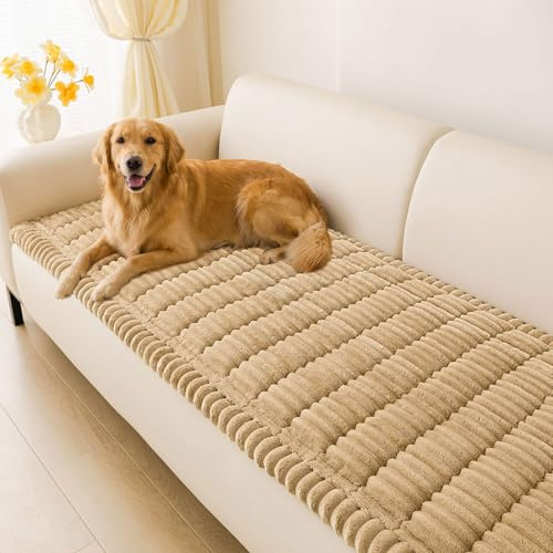 hyha Couch Covers for Dogs Washable, Non Slip Plush Dog Sofa Protectors, Fuzzy Pet Couch Covers for 3 Cushion Sofa Pet Friendly (Camel, 27.6 x 59)