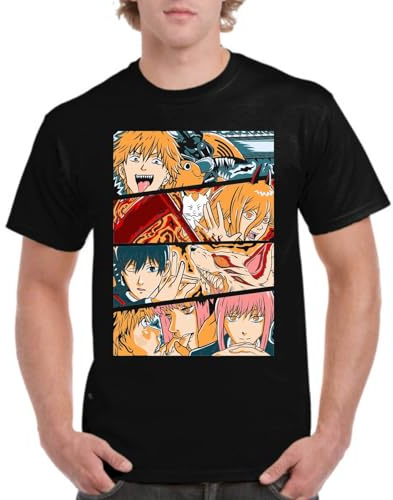the Fan Tee Camiseta de Adulto de Hombre Dibujos Animados Chainsaw Man Anime Gore Denji, Sangre, Dientes de Acero, Pochita, Makima, AKI Hayakawa 006 S
