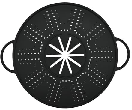 Spill Stopper Lid, Boil-over Protection, Steamer Insert, Guard Mat, Double Handle, Pot Strainer, Non-slip, Space-saving for Kitchen Food Prepar, Black