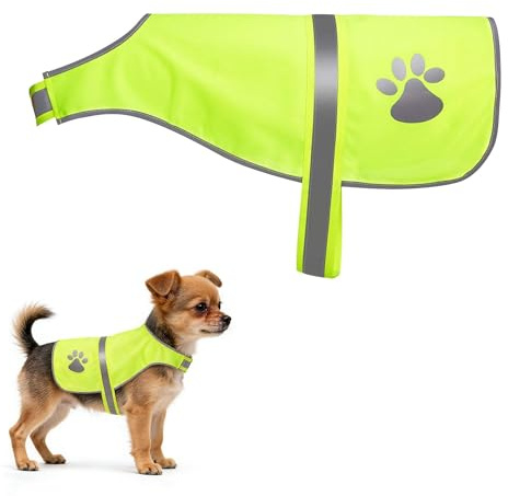 Size M Dog Reflective Vest with Windproof Elastic Straps and Secure Clasp Jackets,High Visibility Fluorescent Yellow Reflective Dog Vest,Suitable for Walking, Hunting at Night,Outdoor Activities