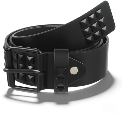 Xinjoduz Cinturón gótico punk de cuero Y2k con tachuelas estilo escena, estilo emo, gótico, rock, remache con tachuelas de pirámide de metal brillante para mujeres y hombres