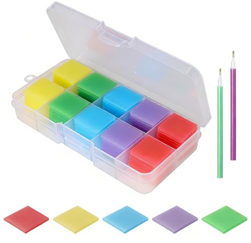 YPLANGENT 100 pezzi di cera per diamond painting 2 × 2 cm con 2 penne per diamond painting fai da te, set di adesivi con scatola organizer in 5 colori per Diamond Painting
