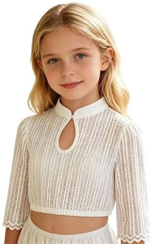 Blouse Fille Blanche Traditionnelle Chemisier pour Fille Manches Ailes