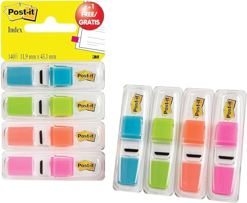 Post-It Index Segnapagina, Piccolo, Colori Traslucidi, 11.9 mm x 43.2 mm, Pacchetto Promozionale, 35 Segnapagina/Dispenser, 3 Dispenser + 1 Gratis/Confezione