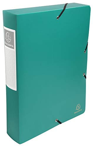 Exacompta 59883E Sammelbox OPAK mit Gummizug 80 mm breit aus blickdichtem Kunststoff mit Rückenschild für DIN A4 Archivbox Heftbox Dokumentenbox Zeichenbox dunkelgrün