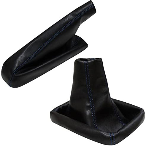 AERZETIX: Funda para Palanca de Cambios y Freno de Mano de Piel sintética Negro con Costuras Azul