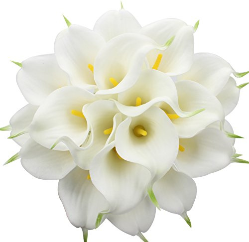 Duovlo 20 x Calla-Lilien, Brautstrauß, Hochzeitsstrauß, Lataex, fühlt Sich echt an, künstliche Blumen, Heimdekoration, Partydekoration (weiß)