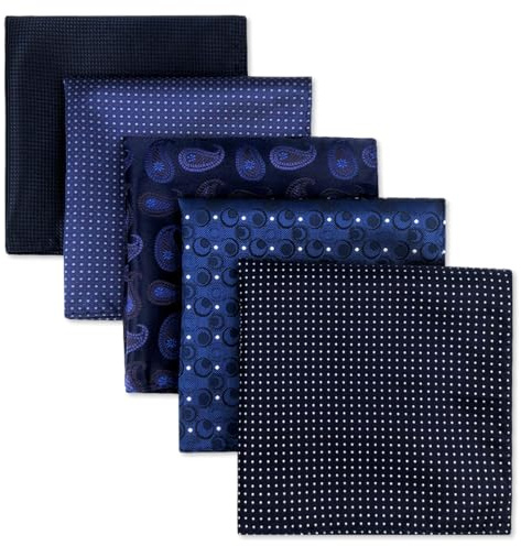 Shlax&Wing 5 Pieces Assorted Homme Carré de Poche Handkerchiefs Ensemble Lot Bleu Foncé Grande Taille
