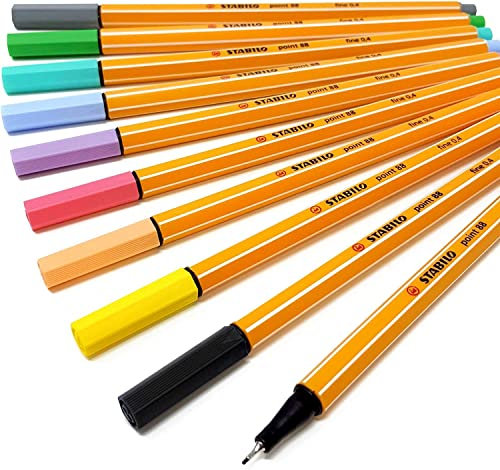 Stabilo Point 88 Finliner - 8 verschiedene Pastellfarben, inkl. 2 schwarze Fineliner (88/8-01)