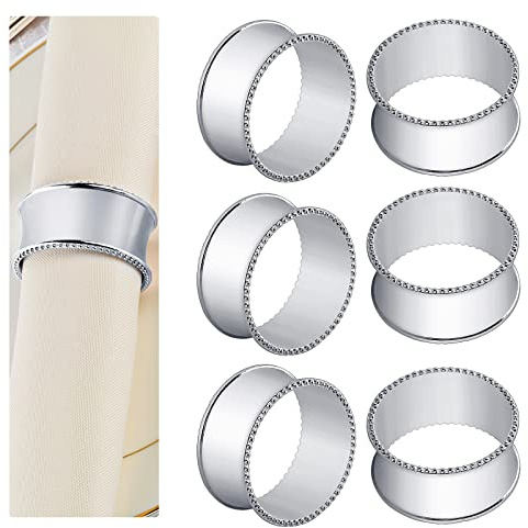 Frjjthchy 6 Pcs Stainless Steel Bead Side Napkin Rings Delicate Serviette Buckles (Silver)