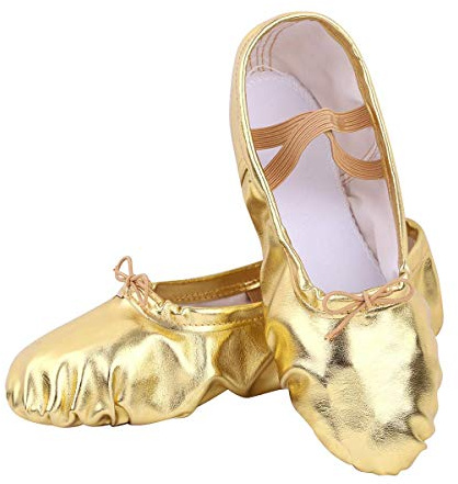 Nexete Ballet Shoe Split-Sole Slipper Flats Ballet Dance Shoes for Toddler Girl Kid Women (Gold, Women 10)