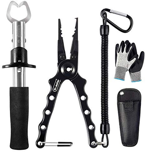 Dr.meter Angelzubehör Set – 3 Stück Angelset mit Angelzange, Edelstahl Fischzange, Fisch Greifer & Angelzubehör, Angeln Handschuhe für die Handhabung von Fischen