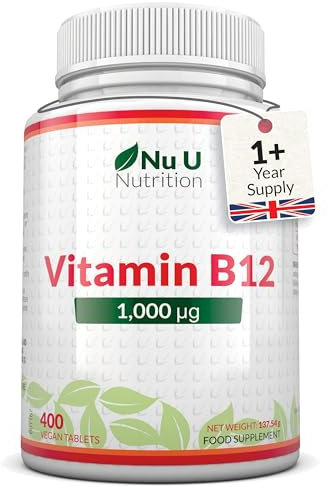 Vitamina B12 1000 µg - 400 Micro Compresse Vegane ad Alta Concentrazione - Vit B Metilcobalamina - 13 Mesi di Fornitura - Prodotta in Europa - Nu U Nutrition