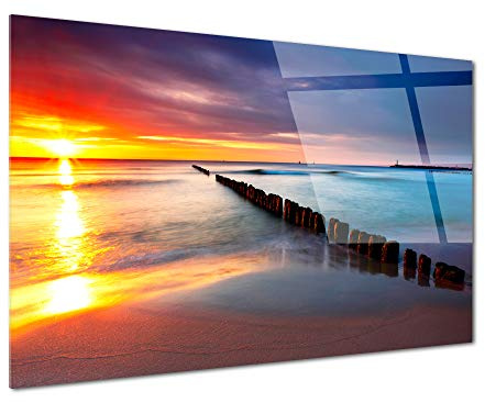 DECLINA Tableau Plexiglas Sunset Bleu - Impression Verre Nature et Paysage - Décoration Murale pour déco Maison, Cuisine, Salon, Chambre, Bureau - 50x30 cm