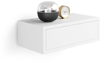 Mobili Fiver, Comodino sospeso Riccardo, Bianco Opaco, Nobilitato, 45 cmx25 cmx15.5 cm, Comodino moderno per Soggiorno e camera, Made in Italy