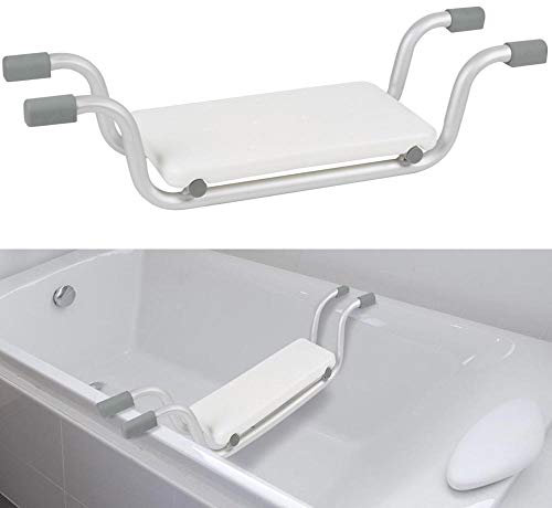 Bakaji Sedia Sgabello per Vasca da Bagno Sediolina di Supporto per Anziani in Acciaio e Plastica con Piedini Antiscivolo Installazione Bordo Vasca Dimensione 74 x 23 x 18 cm Portata Max 150kg