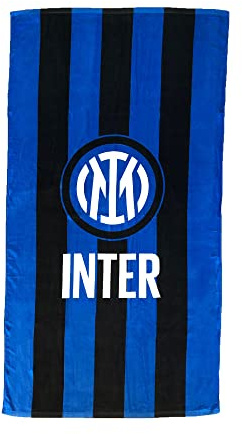 Inter Frotté strandhandduk, 90 x 170, logotyp inuti, 100% bomull, officiell produkt, svart blå grafik