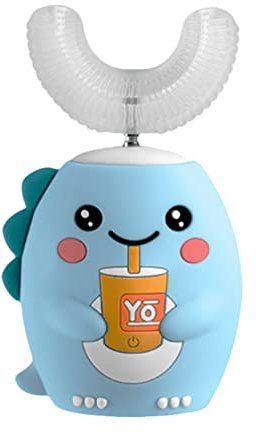 Elektrische Zahnbürsten für Kinder, Cartoon-Dinosaurier, U-förmig, Ultraschall-Zahnbürste, wiederaufladbar, wasserdicht, Kleinkind-Zahnbürste für Babys von 2–12 Jahren (blau)