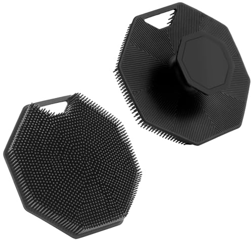 2Pack Silicone Body Scrubber, Qewro Body Buffer Exfoliating Brush with Silicone Loofah, Scalp Exfoliator Hair Shampoo Skin Cleaning Brush, Bath & Body Brushes for Men Women use in Shower (2Pack)