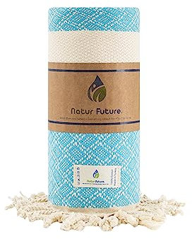 NATUR FUTURE Strandtuch Baumwolle Groß XXL Badetuch Handtuch Duschtuch Badehandtuch Hamamtuch Stranthandtuch Sporttuch Sarong Pareo Yoga Fouta Decke Saunatuch Spa (Türkis, Emerald 100 x 190 cm)