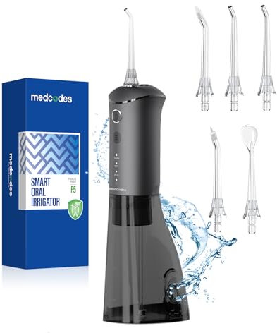 Medcodes Water Dental Flosser for Teeth Picks - Cordless Water Flosser, Oral Irrigator 3 Modes 300ML with 5 Tips, Rechargeable IPX7 Waterproof Water Dental Picks Cleaning for Home Travel